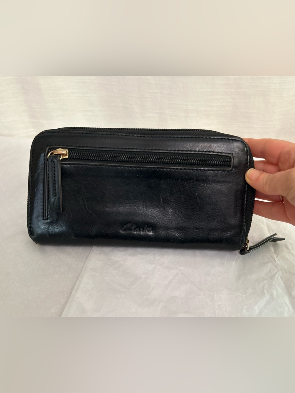 Clarks Black Leather Zip Wallet for Men
